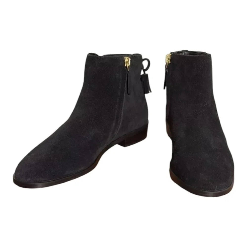 KATE SPADE Saddle Bootie Black‎ Suede Ankle Boots Sz Side Zip 7 B Tassle $248